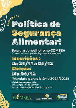 Abertas as inscrições para a eleição no Comsea de Hortolândia