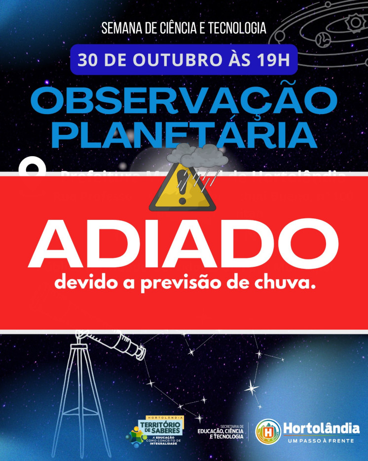Hortolândia adia observação de planetas por causa do tempo chuvoso