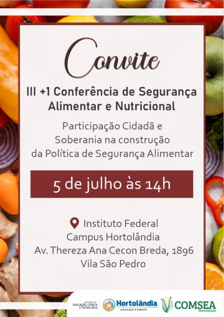 ﻿Pré-inscrições para Conferência Municipal de Segurança Alimentar estão abertas