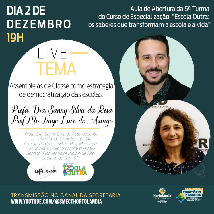 Palestra sobre “Democratização das escolas” abre a 5ª Turma do Curso de Especialização “Escola Outra” em Hortolândia