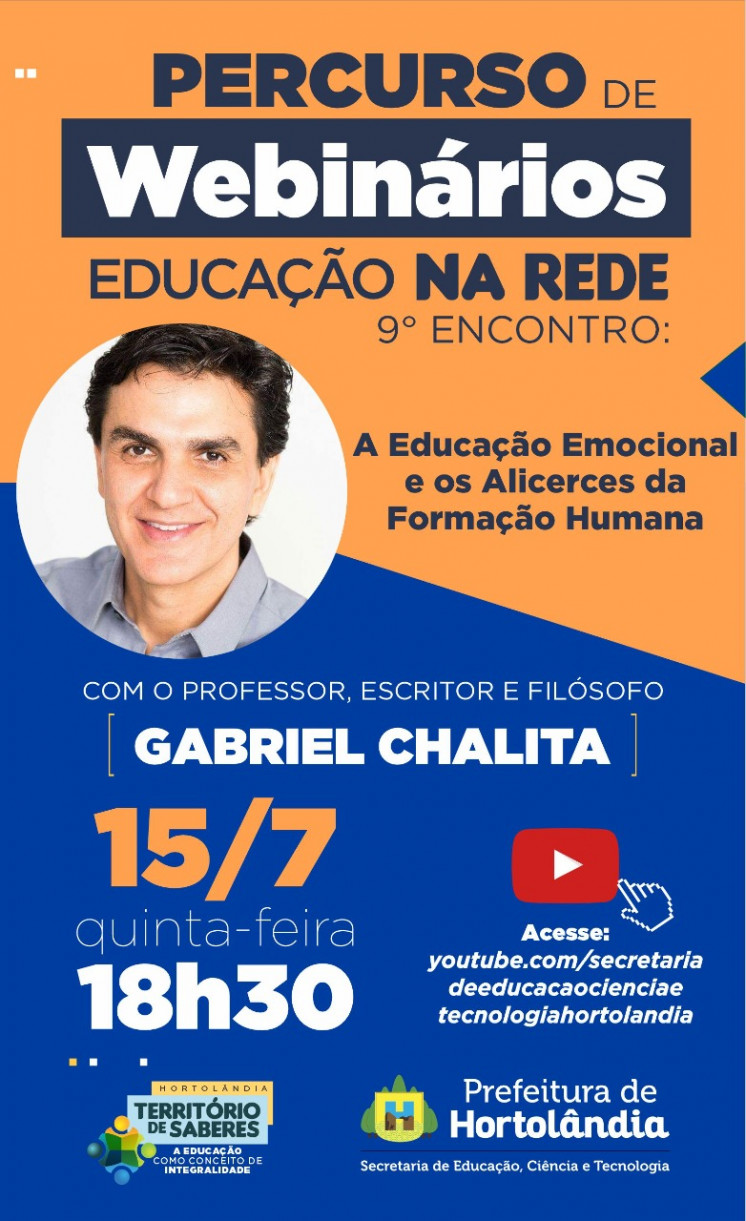 Gabriel Chalita participa do Webinário da Educação nesta quinta-feira (15/07)